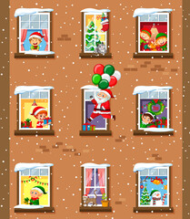 Poster - Apartment windows with neighbors cartoon character