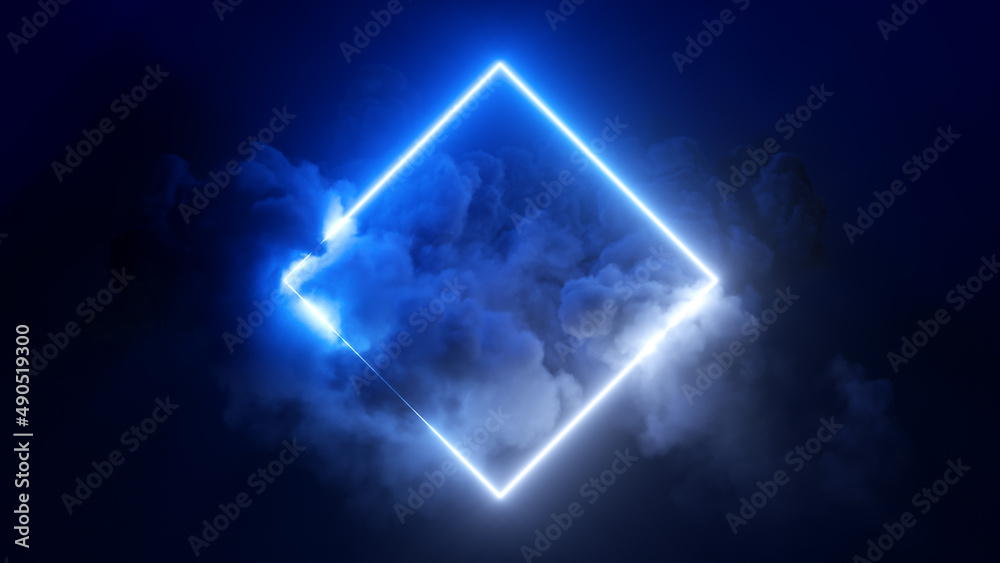 3d rendering, abstract futuristic background with neon geometric shape ...