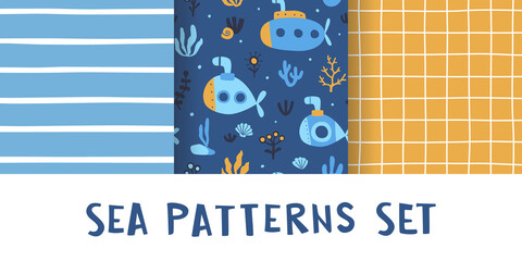 Wall Mural - cute baby sea patterns collection. set of marine doodle prints for kids textile and apparel.