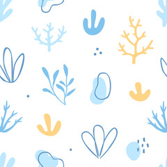 Wall Mural - abstract organic seaweed pattern. seamless vector sea print with alga and coral for textile.