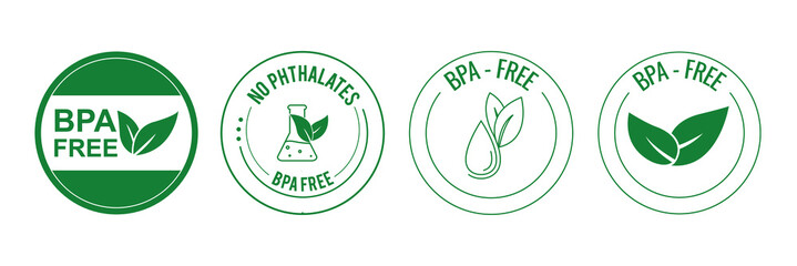 Sticker - BPA free, phthalate free icon set vector illustration 