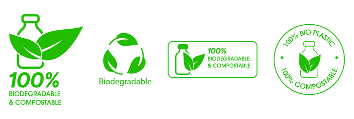 Wall Mural - 100% biodegradable and compostable icon set vector illustration