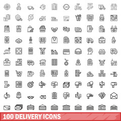 Poster - 100 delivery icons set. Outline illustration of 100 delivery icons vector set isolated on white background