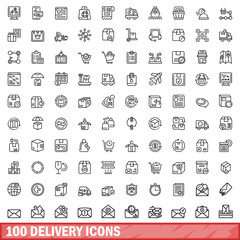 Poster - 100 delivery icons set. Outline illustration of 100 delivery icons vector set isolated on white background