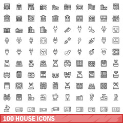 Poster - 100 house icons set. Outline illustration of 100 house icons vector set isolated on white background