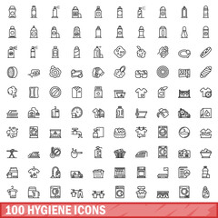 100 hygiene icons set. outline illustration of 100 hygiene icons vector set isolated on white backgr