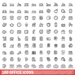 Poster - 100 office icons set. Outline illustration of 100 office icons vector set isolated on white background
