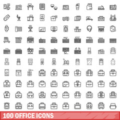 Poster - 100 office icons set. Outline illustration of 100 office icons vector set isolated on white background