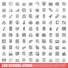 Poster - 100 school icons set. outline illustration of 100 school icons vector set isolated on white backgrou
