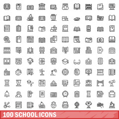 Poster - 100 school icons set. Outline illustration of 100 school icons vector set isolated on white background