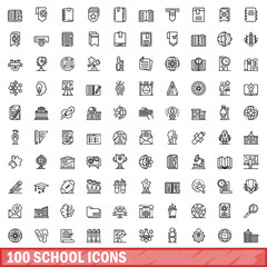 Poster - 100 school icons set. outline illustration of 100 school icons vector set isolated on white backgrou