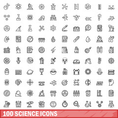 Wall Mural - 100 science icons set. Outline illustration of 100 science icons vector set isolated on white background