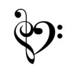 love heart music treble and bass clefs