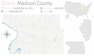  Large and detailed map of Marion county in Illinois, USA.