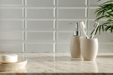 Wall Mural - marble table in the bathroom in the sunshine on a beautiful spring day