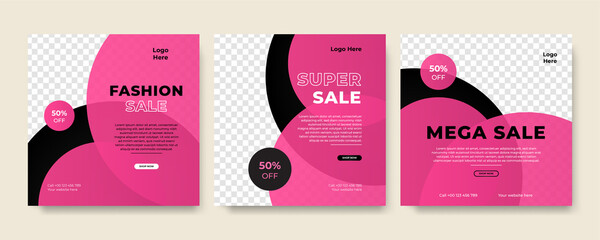 Fashion sale social media post or web banner template design with abstract luxury background, logo and icon. Summer or winter modern style woman dress business online marketing poster flyer.