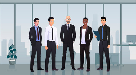 Team of Businessmen Characters in office Wearing Suits, Team work Concept Illustration