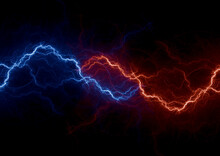 Hot Red And Cold Blue Electrical Lightning Background