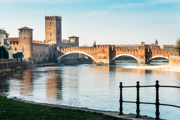 Wall Mural - Verona, Italy - Castelvecchio bridge over the Adige river