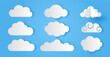 Set of cloud on blue sky background. Paper cut style. Vector illustration