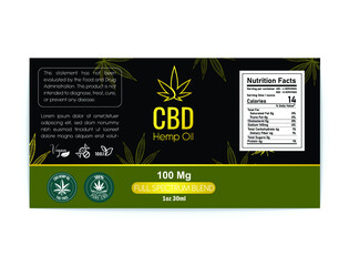 Canvas Print - cbd hemp oil label, thc free with gold color cbd logo vector illustration