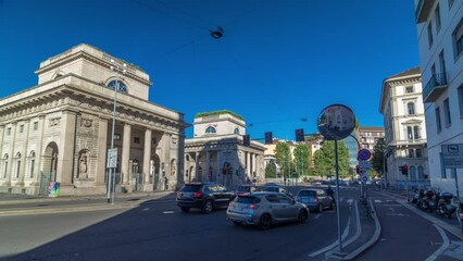 Canvas Print - A street view of beautiful historic landmark - Porta Venezia timelapse hyperlapse