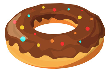 Canvas Print - Cartoon donut with chocolate frosting and sprinkles. Yummy sweet snack