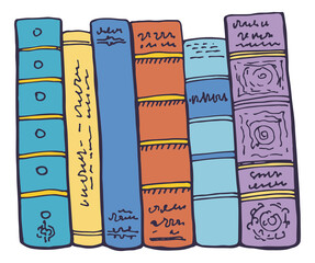 Canvas Print - Book stack in hand drawn style. Library bookshelf symbol