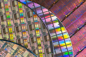 Silicon Wafer with microchips used in electronics for the fabrication of integrated circuits.