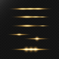 Poster - Yellow horizontal highlights. Laser beams, horizontal beams of light. Beautiful light flashes. Glowing stripes on a dark background. Glowing abstract sparkling background.