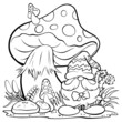 Draw vector illustration character cute gnomes with eggs for Easter and spring season Printable T shirt. Cartoon style.