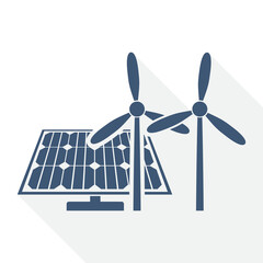 Fototapete - Simple editable renewable energy vector icon, flat design wind torbine and photovoltaic concept illustration easy to edit