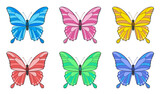 Fototapeta Motyle - Set of colorful butterflies isolated on white background. Vector cartoon flat illustration. Butterfly icons collection.