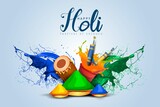 Happy holi festival. colorful pot and powder. vector illustration design.