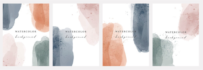 Wall Mural - Set of vector watercolor universal backgrounds with copy space for text. Design for social media, card, invitation, brochure, cover.