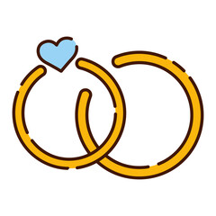 Sticker - Pair of golden rings with a diamond in heart shape icon Vector illustration