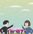 桜が咲く新学期の男子学生と女子学生 4