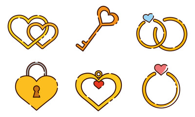 Canvas Print - Set of different valentine day flat design icons Vector illustration