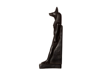 Poster - stone figurine of egyptian god Anubis with jackal head isolated on white background. side view
