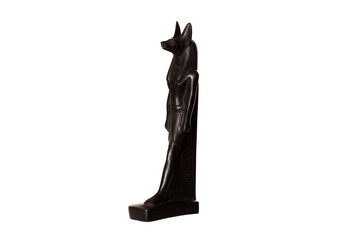 Poster - statuette of the Egyptian god Anubis with the head of a jackal isolated on a white background. side view