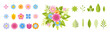© Feodora_21 - Simple vector flowers and leaves. Collection of different flowers in a flat style. Spring art bouquet with cute plant elements. Icons isolated on white background