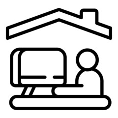 Sticker - Tv self isolation icon outline vector. Online work. Social stay