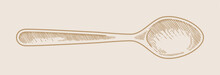 Old Vintage Spoon Illustration, Spoon Engraving Style Illustration, Woodcut, Spoon Icon Line Art Style