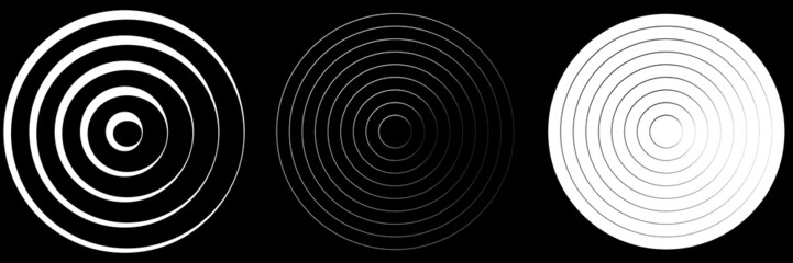 Aufkleber - Concentric, radial, radiating black and white, circles, rings simple monochrome geometric illustration