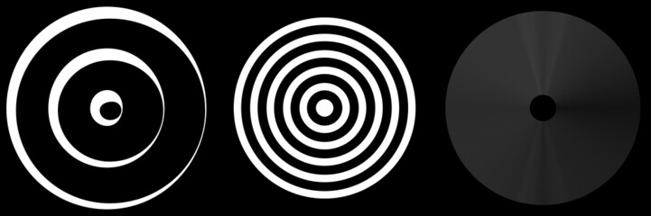 Aufkleber - Concentric, radial, radiating black and white, circles, rings simple monochrome geometric illustration