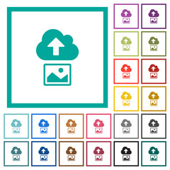 Poster - Upload image to cloud solid flat color icons with quadrant frames