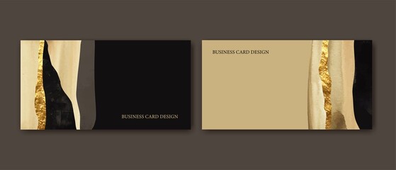 Wall Mural - Set of two business cards. Watercolor beige, ivory, golden, black, grey abstract forms, textures.