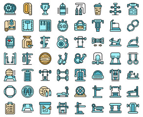 Poster - Fitness equipment icons set outline vector. Active gym. Healthy exercise
