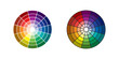 Monochromatic color wheel. Color scheme. Colors theory. Presentation template.