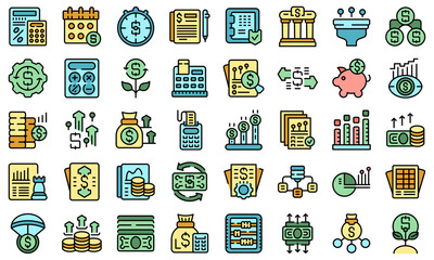Poster - Revenue icons set outline vector. Economy bank. Credit business